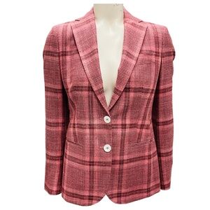 KITON PINK / BURGUNDY TWO BUTTON PLAID BLAZER